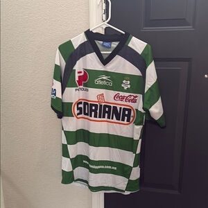 Green and White Santos Soccer Jersey.